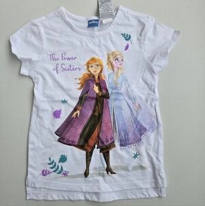 Frozen II Sister Power Graphic Tee Anna & Elsa Energy Short Sleeve White Sz 5